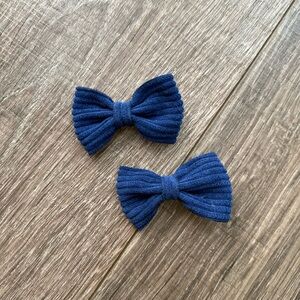 Navy Blue Ribbed Hair Bows for Kids